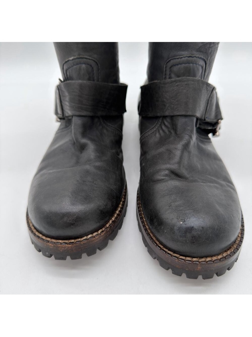 Marni Slouchy Soft Black Buttery Stretch Leather Moto 38 8 Lug Sole Buckle Boots - Picture 6 of 8
